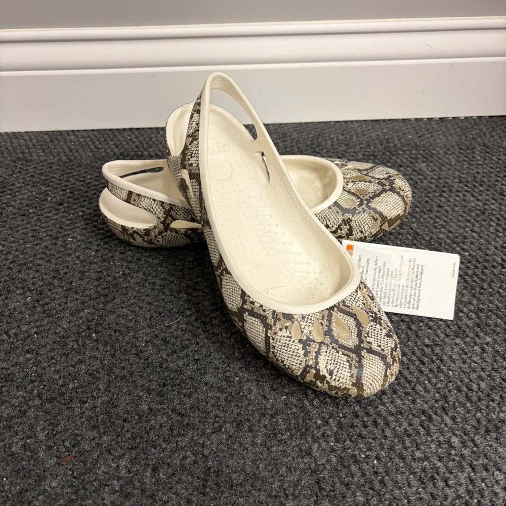 Crocs Malindi Printed Flat W Snakeskin Animal Print Slingback Shoes 205944-1DW 9